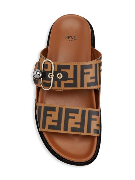 brown fendi slides|fendi leather flat slides.